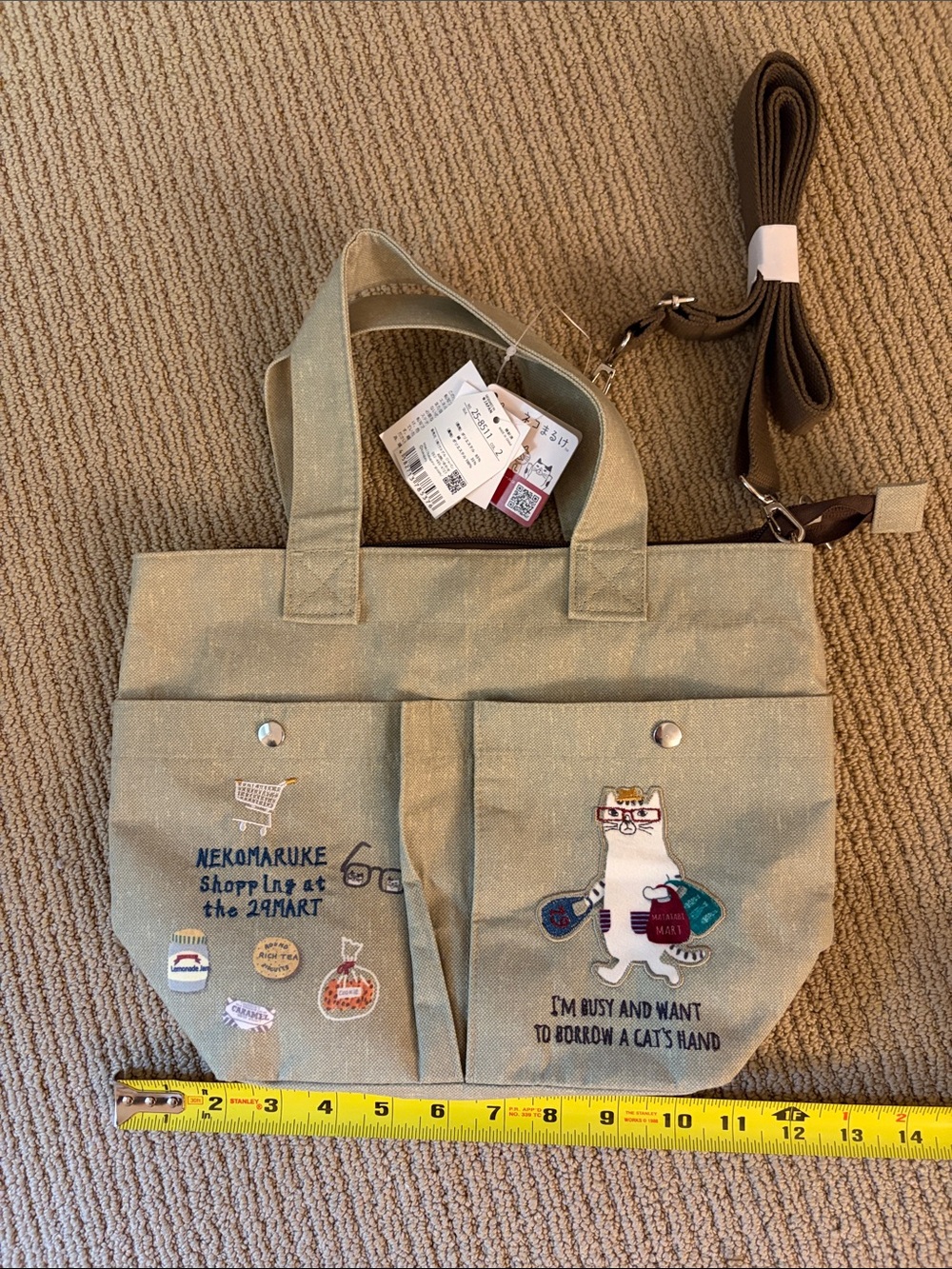 Kawaii Cat Graphic Canvas Tote Bag with Detachable Strap